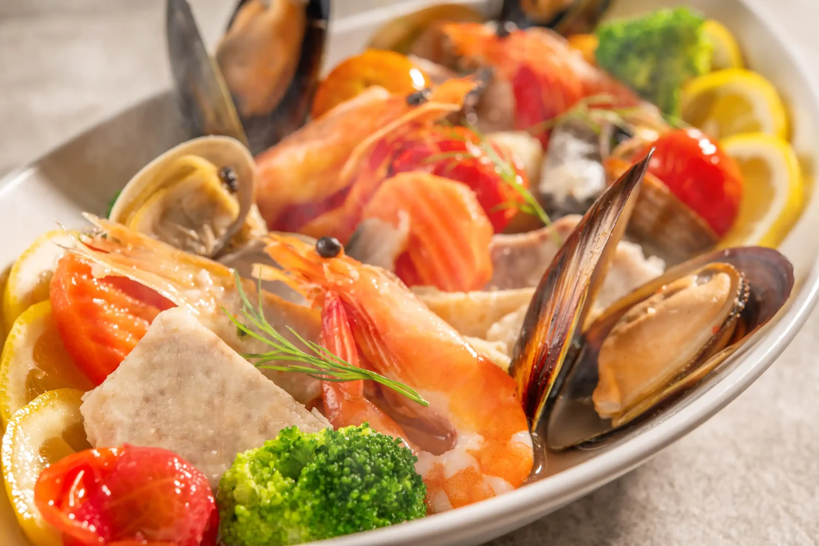 Seafood and taro acqua pazza